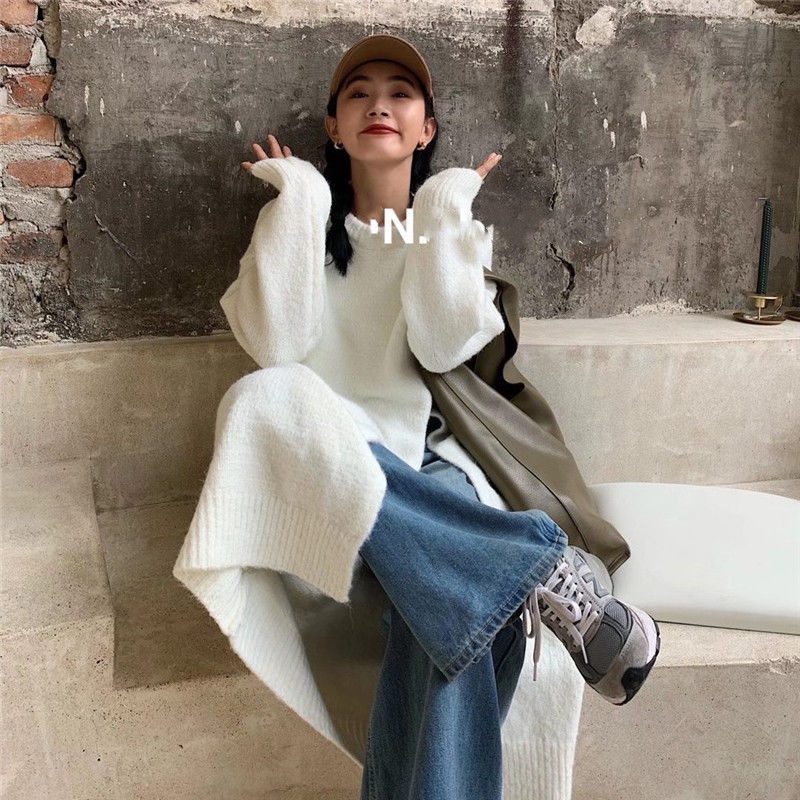 Áo Len Nữ Dài Tay Cổ Tròn Xẻ Tà Thời Trang Hàn