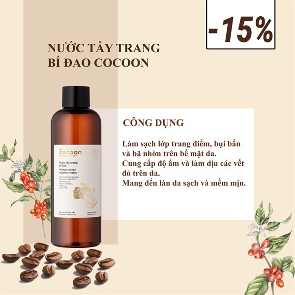 Nước tẩy trang Cocoon làm dịu nhẹ, sạch sâu và cấp ẩm 500ml ( hoa hồng / bí đao ) | BigBuy360 - bigbuy360.vn