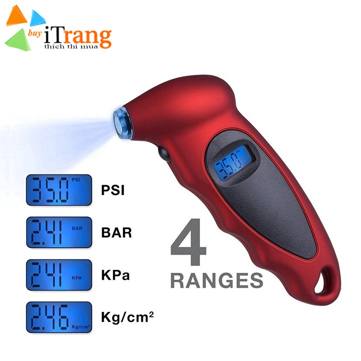 Máy đo áp suất điện tử lốp xe máy ô tô có đèn led dùng được ban đêm hiển thị 4 loại đơn vị đo lường