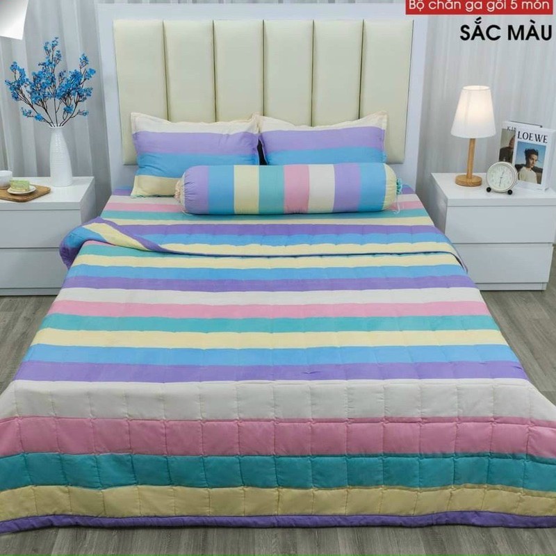 Bộ Chăn Ga Gối Hè 5 Món Cotton Polly Cao Cấp Hàng Loại 1 Sét Ga Gối 5 Món Đủ Kích 1m6 1m8 2m