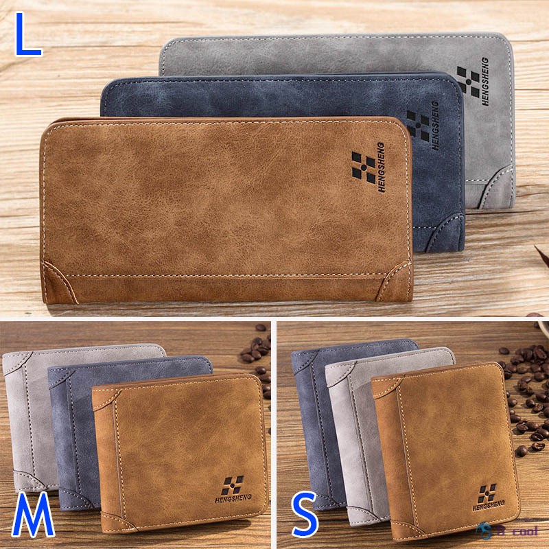 Vintage Men Wallet PU Leather Short/Long Purse Men's Three Folds Card Slots Wallet