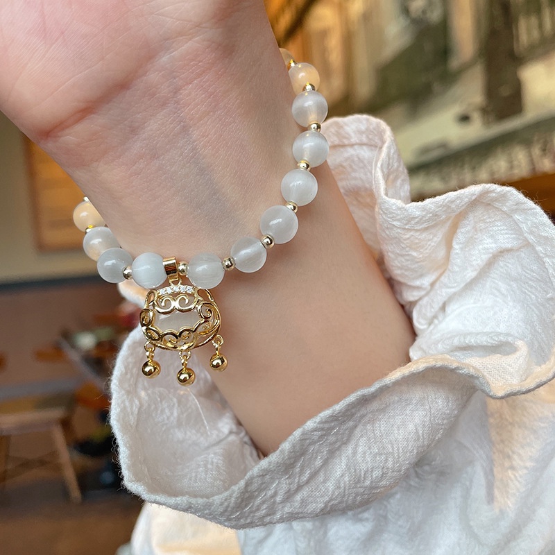 Vòng tay đính đá opal trắng thiết kế tua rua phong cách xuân hè thời trang cho nữ