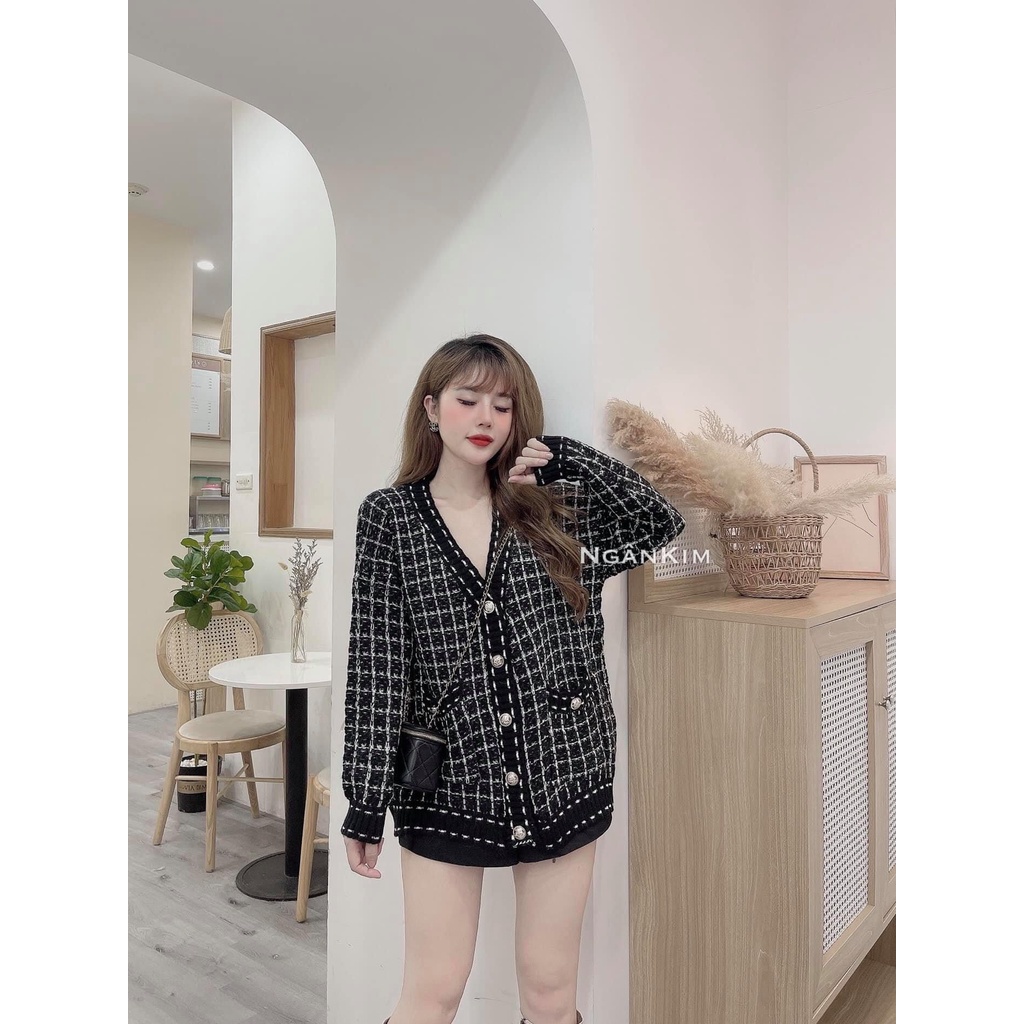 [ảnh thật-sẵn] Áo khoác len kẻ túi hộp 3 màu