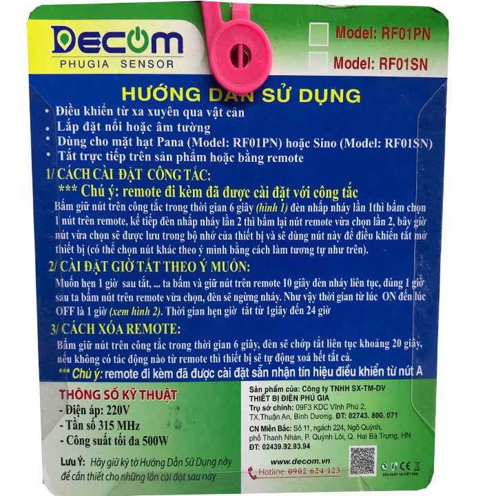 Hạt công tắc SINO điều khiển từ xa Decom