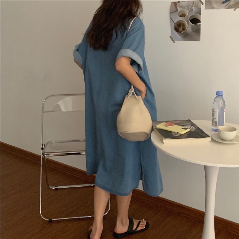 Đầm SUXI tay ngắn thiết kế đơn giản phong cách Hàn Quốc thời trang dành cho nữ