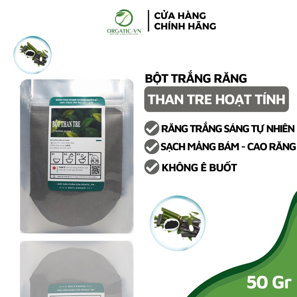 Than Hoạt Tính trắng răng hữu cơ Ogatic_vn- Bột than tre làm trắng răng tự nhiên giúp sạch mảng bám và cao răng