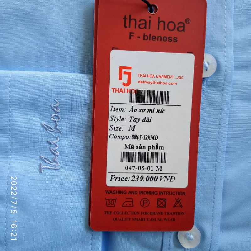Áo Thái Hòa vải sợi tre co giãn nhẹ màu xanh thiên thanh 8919 047