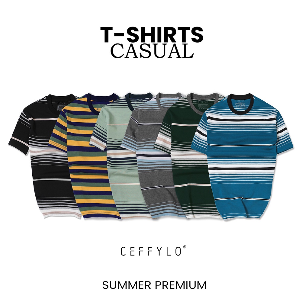 Áo Phông Cộc Tay Kẻ Ngang Nhiều Màu Ceffylo, Chất Liệu Cotton Co Giãn Nhẹ
