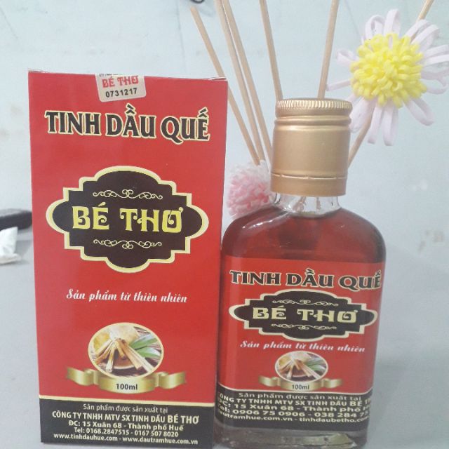 Tinh dầu quế nguyên chất Bé Thơ 100ml ,hàng chính hãng ,có tem chống hàng giả