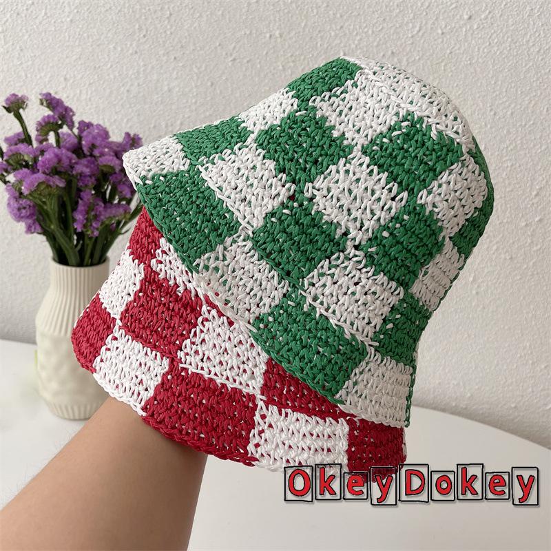 Nón Vành Đan Len Họa Tiết Caro Thời Trang Cho Nữ