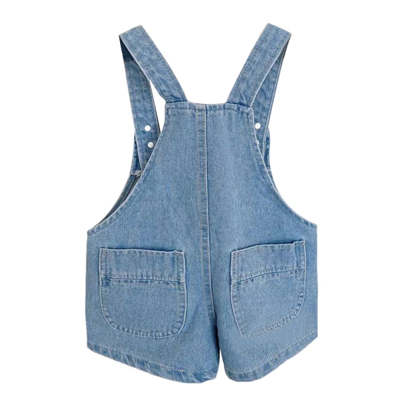 Quần Yếm Jeans Ngắn Màu Trơn Có Túi Lớn Dễ Thương Cho Bé Gái
