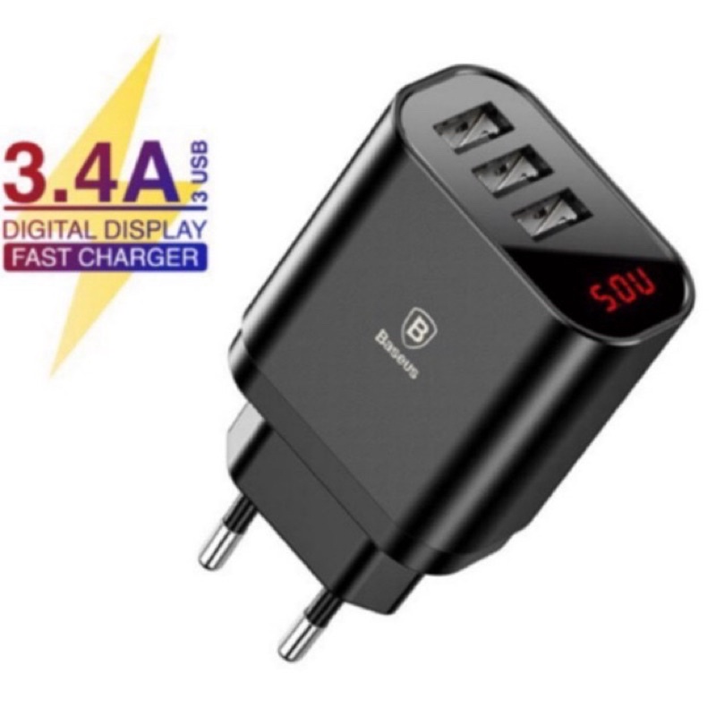 ✔FREESHIP✔Cốc sạc/Củ Sạc nhanh BASEUS mini 3 cổng USB 10.5W 5V 2.4A cho iPhone 11 Pro X 8 7 Plus Xs Max Samsung Xiaomi