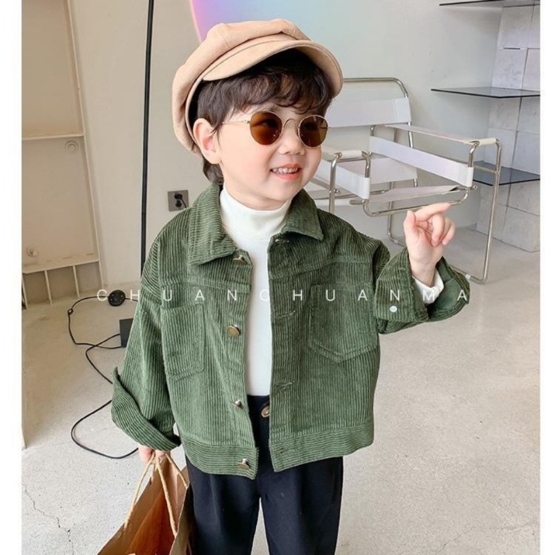 Áo Khoác Nhung Kẻ Mỏng Thời Trang Mùa Thu Cho Bé Trai