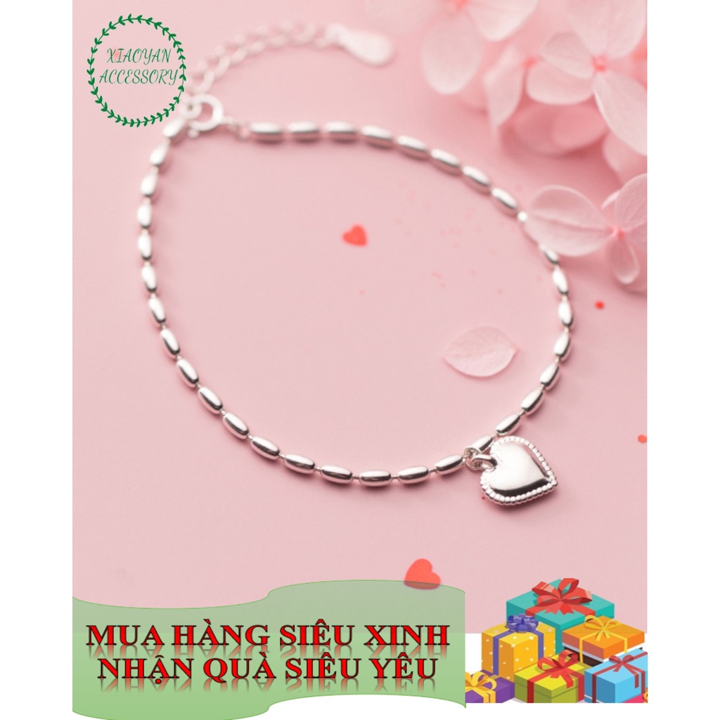 Lắc tay bạc Ý mặt trái tim dây hạt gạo (Xiaoyan_accessory) XA13