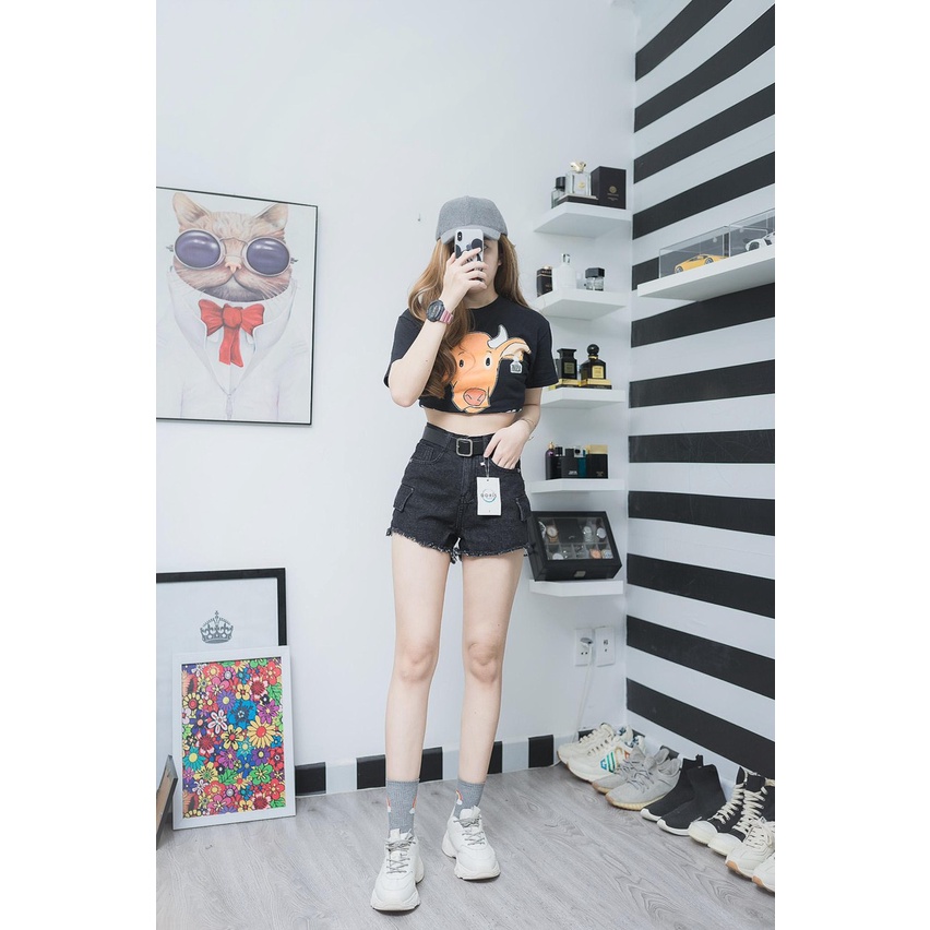 Quần Short Jean Kiểu 2 Nút, Quần Sooc Nữ Phong Cách 2 Màu
