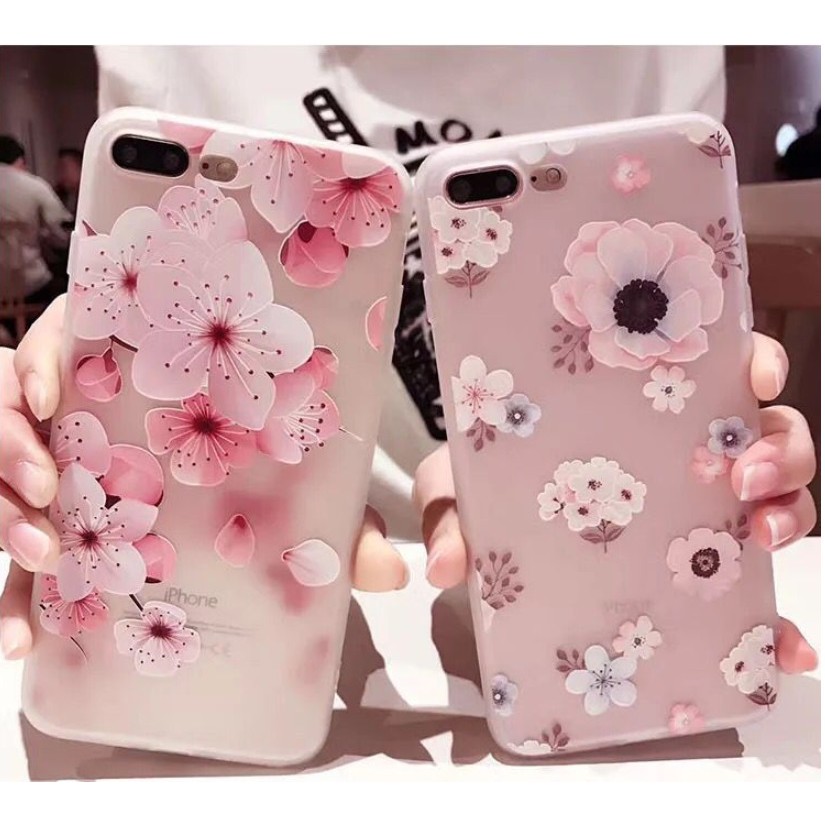Ốp hoa châu âu iPhone 5 5s 6 6s 6 plus 6s plus 7 7 plus 8 8 plus x 3D hoa đào