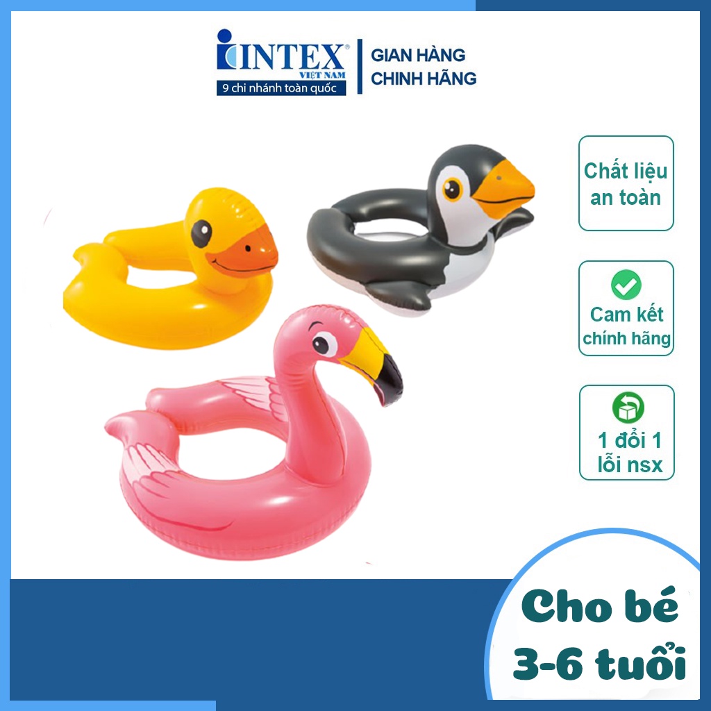 Phao bơi thú vòng cho bé 3-6 tuổi CHÍNH HÃNG INTEX 59220, hồng hạc, cánh cụt và vị vàng