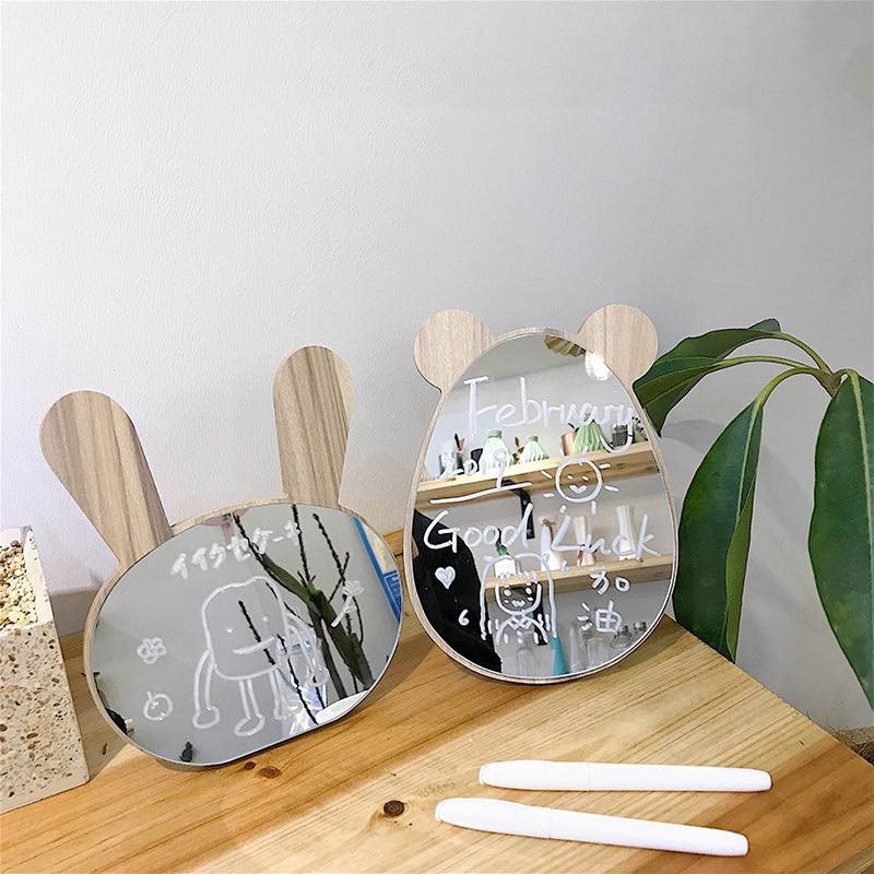 Gương Decor Phòng Để Bàn Gấu Thỏ Có Thanh Đỡ ERASHOP 076061 - Kèm Bút Phấn Viết, Siêu Rẻ Đẹp