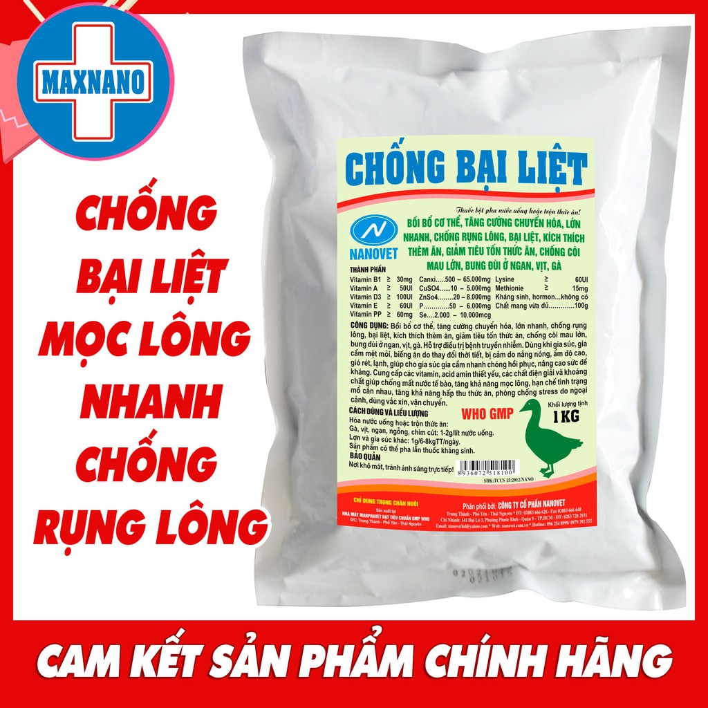 CHỐNG BẠI LIỆT VỊT MỌC LÔNG NHANH Bồi bổ cơ thể, tăng cường chuyển hóa, lớn nhanh, chống rụng lông