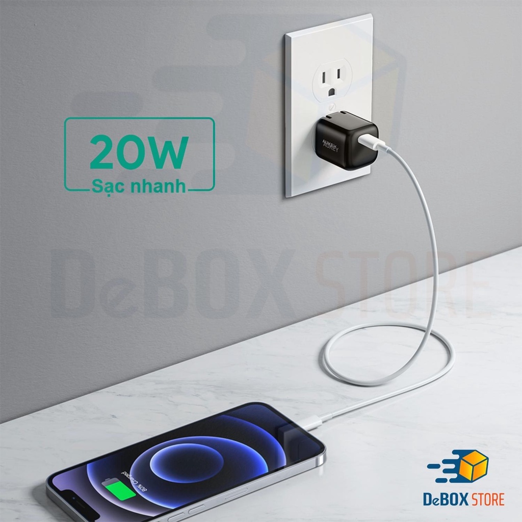 Cốc Sạc Nhanh 20W Omnia Aukey PA-B1 Pro/ B1 Miniiphone Công nghệ GAN 2 Trong 1 PD 20W + QC 18W - Chính Hãn