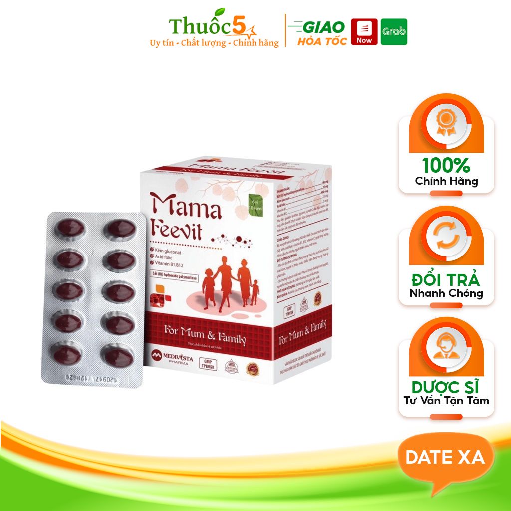 Mama Feevit bổ sung sắt hữu cơ cho mẹ bầu, hộp 60 viên