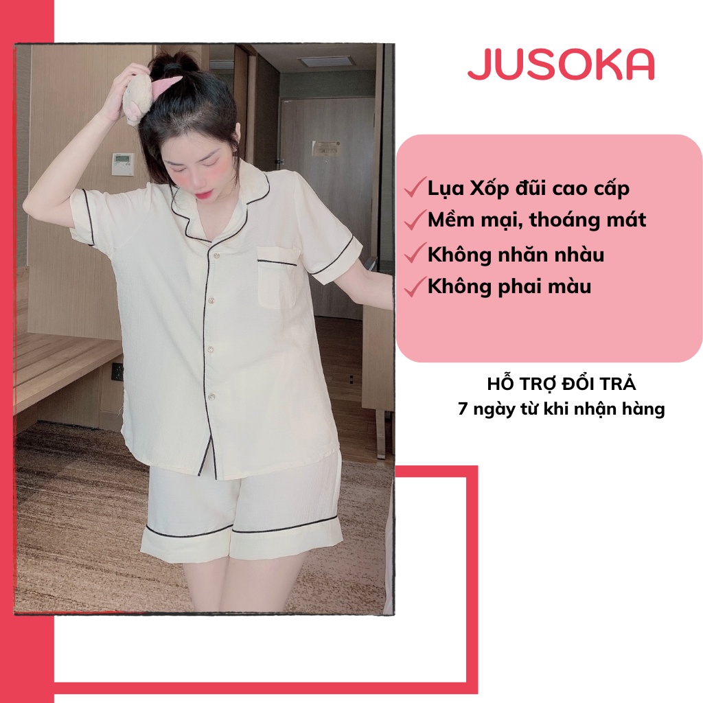 Đồ ngủ nữ Pijama mặc nhà chất liệu xốp đũi áo cộc quần đùi siêu mềm mịn JUSOKA DU01