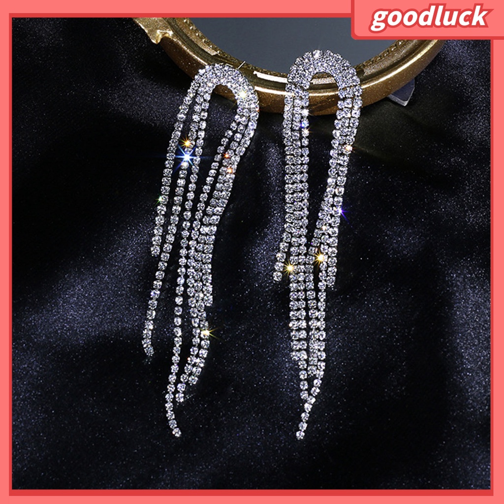 Khuyên Tai Chữ U Đính Đá Phối Tua Rua Toàn Diện Thời Trang