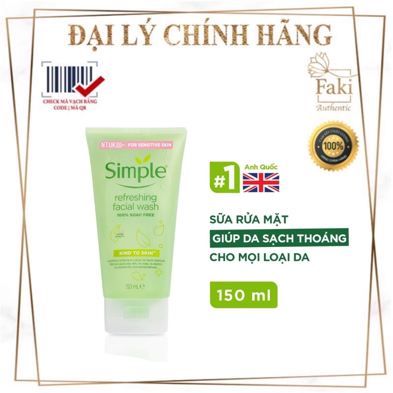 Simple sữa rửa mặt dạng gel dạng Gel cho da nhạy cảm➖ Sữa rửa mặt Simple Kind to Skin Facial Cleanser 200ml