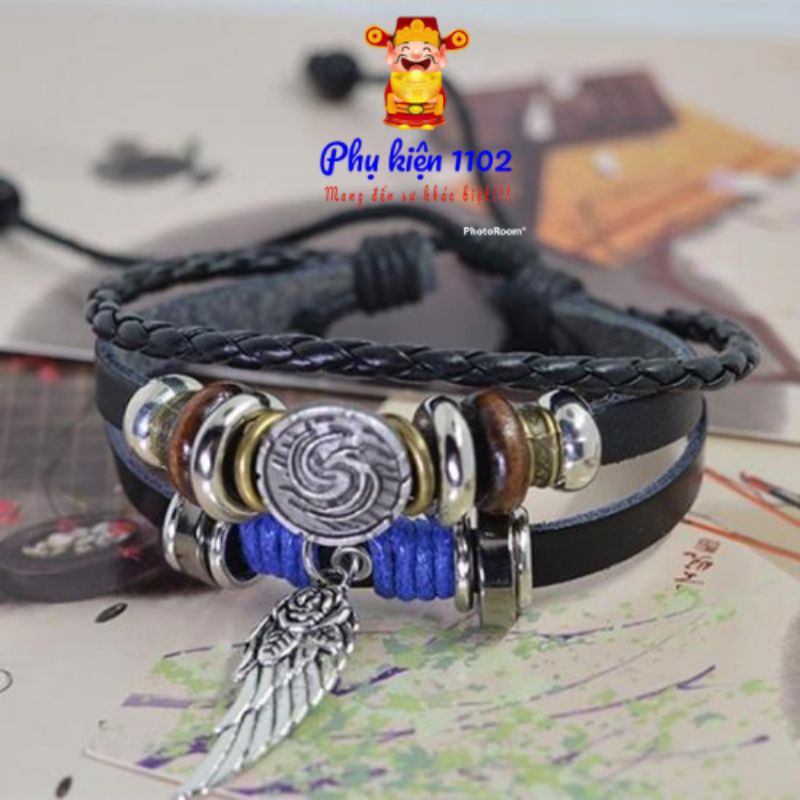Vòng đeo tay nam dây da cá tính cổ điển hình cánh chim, lắc tay cố điển thánh giá cá tính, phụ kiện 1102