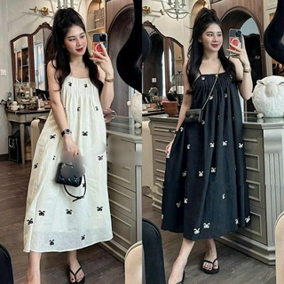 Váy maxi đi biển, đầm hai dây dáng dài hoạ tiết nơ bé li ngực form rộng thời trang dạo biển thanh lịch