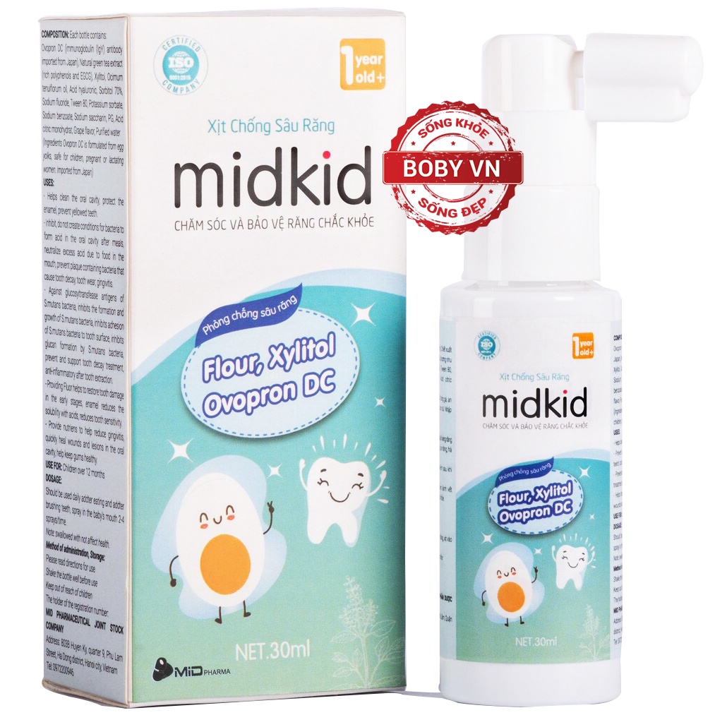 Midkid - Xịt chống sâu răng, hôi miệng cho trẻ em trên 1 năm tuổi - Lọ 30ml