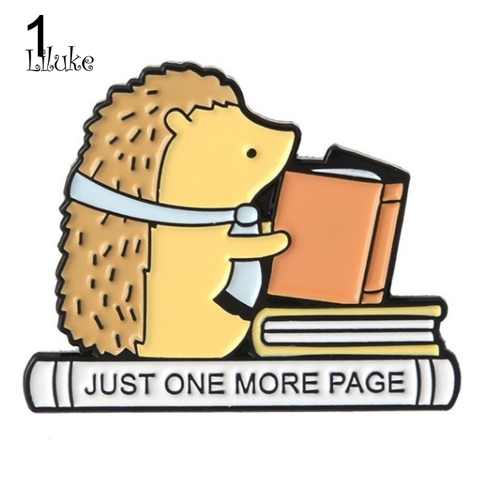 【LK】English Letter Just One More Page Book Hedgehog Badge Brooch Pin Clothes