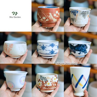 (G41) Cốc sứ Nhật trồng xương rồng, sen đá (đã khoan lỗ) - GSN