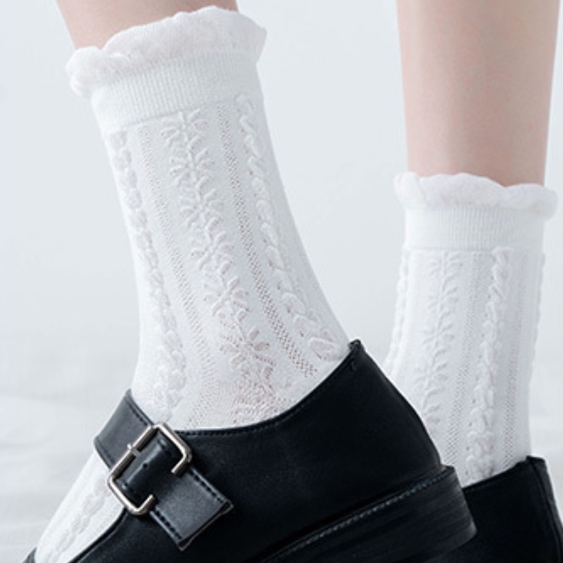 Vớ nữ FHYL phối ren mỏng màu trơn khử mùi thoáng khí thiết kế dễ thương