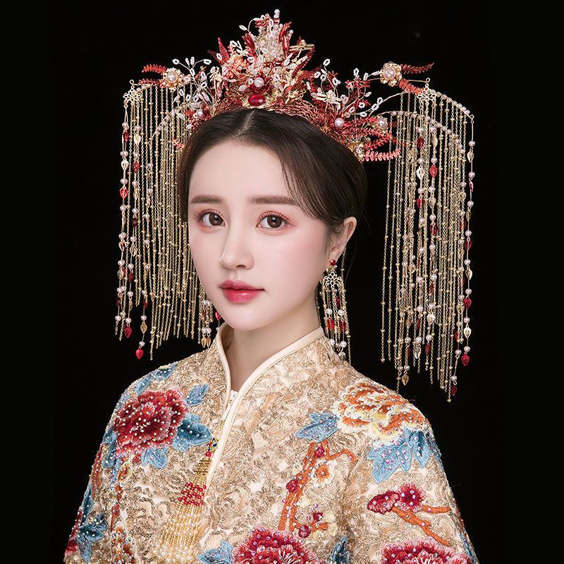 [Aishang Phụ Kiện Đẹp] Cài Tóc Xiuhe Vương Miện Phượng Hoàng Phối Tua Rua Hóa Trang Đám Cưới Phong Cách Trung Hoa