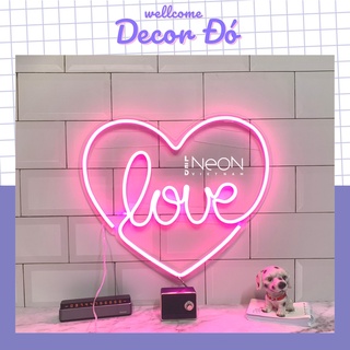 Đèn Neon | Trái Tim Love | KT 30x27cm | tặng Miếng Dán , tặng ADAPTER , tặng 1,5m Dây Điện Tàng Hình |