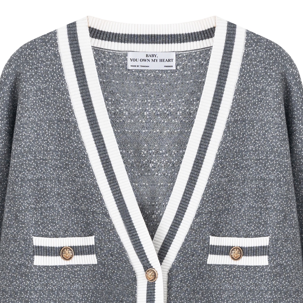 Áo khoác cardigan len xám viền trắng tingoan RAINBOW BABY CARDIGAN/GR