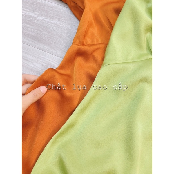 Váy lụa cổ V rúm ngực tay xoè xinh tôn dáng