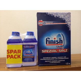 Hộp 1,2kg muối rửa bát Finish + Chai 250ml dung dịch vệ sinh máy rửa bát Finish (EU)