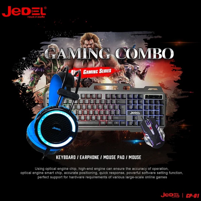 [Mã 33ELSALE hoàn 7% đơn 300K] Combo phím chuột tai nghe JEDEL CP-02 led đa màu - gaming series (đen) Nhất Tín Computer