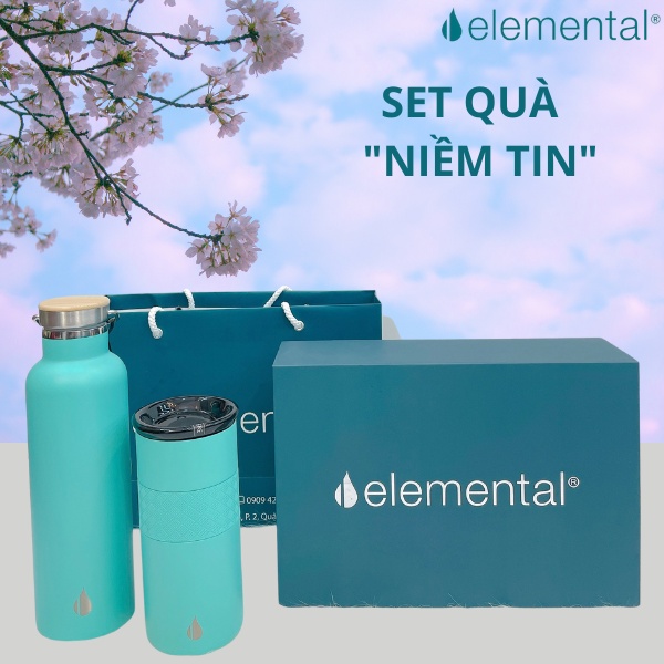 Bình giữ nhiệt cao cấp Elemental, set hộp quà tặng NIỀM TIN, quà tặng dành cho cha mẹ,