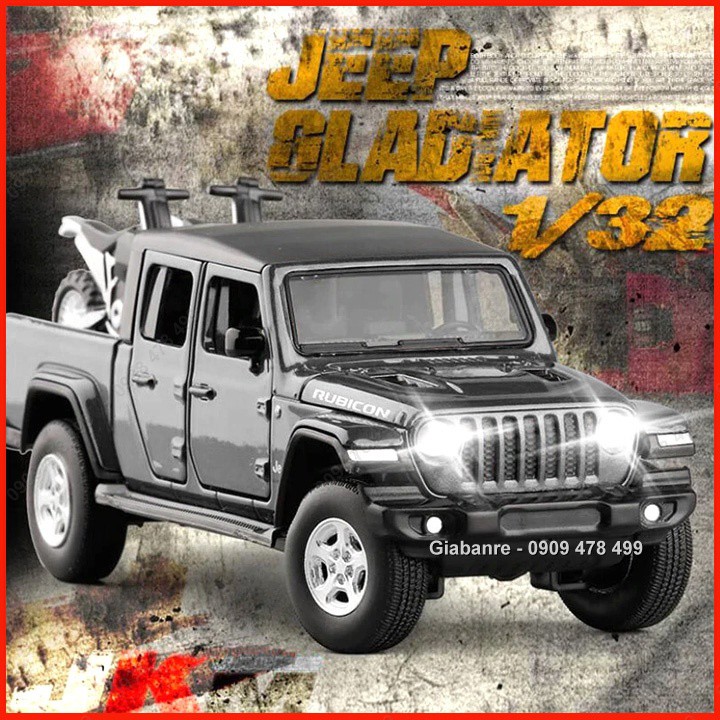 Xe Mô Hình Kim Loại Bán Tải Jeep Rubicon Gladitor Kèm 2 Moto - Tỉ Lệ 1:32 – 9732