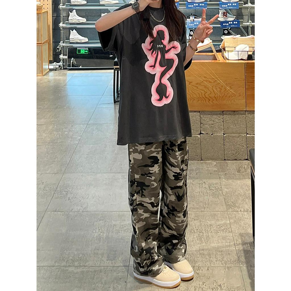 「 WELOVE1 」Quần Dài Ống Đứng Lưng Cao Phối Màu Tương Phản Phong Cách Hip Hop Thời Trang Mùa Hè Cho Nữ