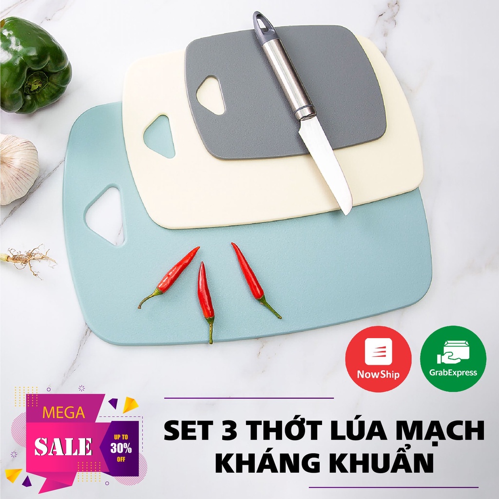 Bộ 3 Thớt kháng khuẩn dùng đê chặt đồ thái chất liệu lúa mạch siêu cứng