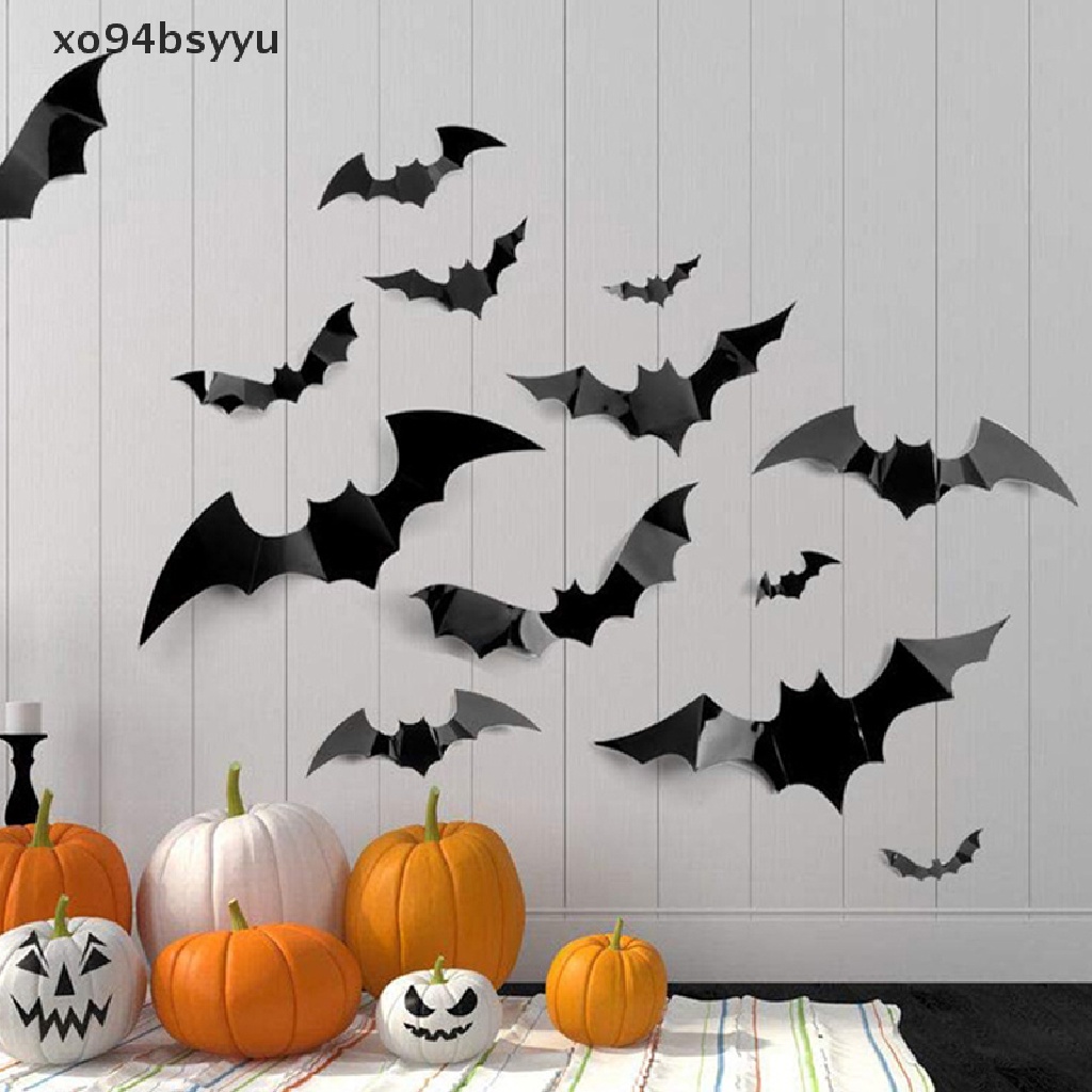 Set 12 Sticker Dán Trang Trí Tiệc Halloween Hình Dơi 3D Bằng PVC xo94bsyyu