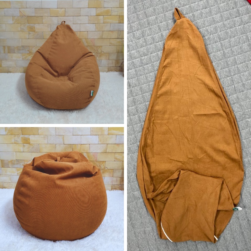 Vỏ Ghế Lười Hạt Xốp 3ii Home Hình Trái Lê Màu Nâu Size XL120x130cm L100x120cm M 80x100cm Chất Liệu Vải Nhung Gân Cao Cấp