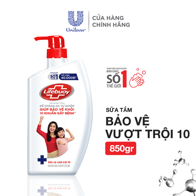 Combo Sữa tắm 850g và Nước rửa tay sạch khuẩn 450g Lifebuoy Bảo Vệ Vượt Trội 10 | BigBuy360 - bigbuy360.vn