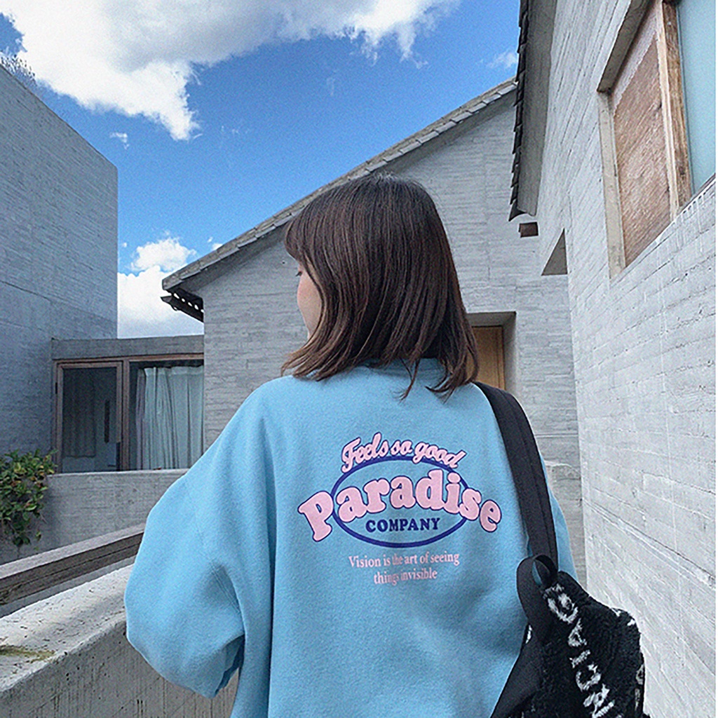 Áo sweater cổ tròn dáng rộng in họa tiết thời trang xuân thu phong cách Nhật Bản cho nữ