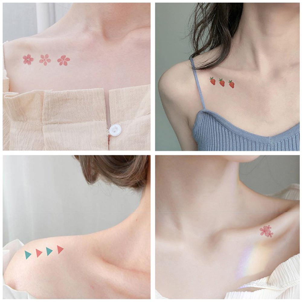 [Hàng mới về] Hình xăm dán sử dụng một lần chống thấm nước họa tiết quả dâu/ trái tim hoạt hình dễ thương cho nữ Sweet