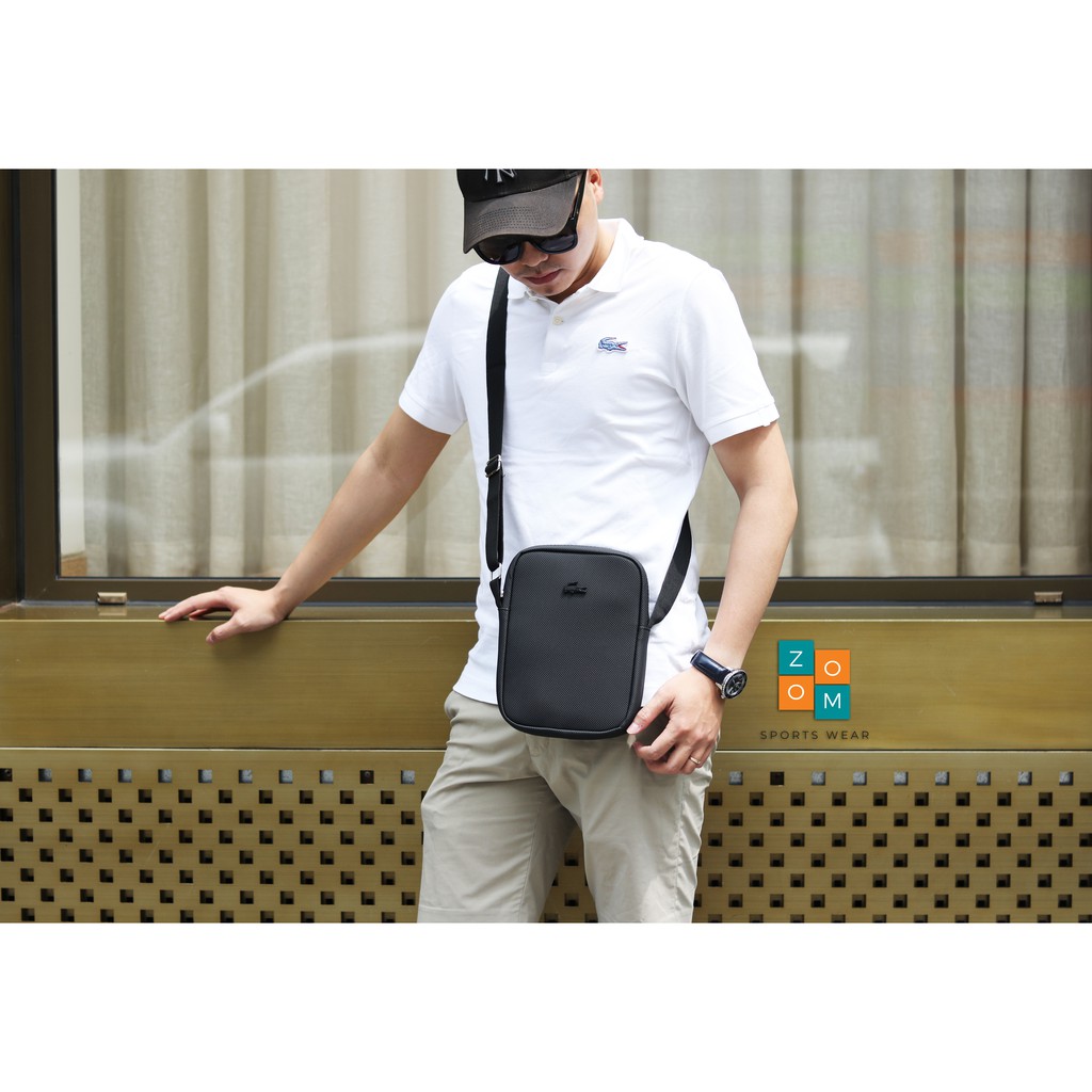 Túi đeo chéo nam LACOSTE Chantaco 2021 da mềm chống thấm nước màu đen